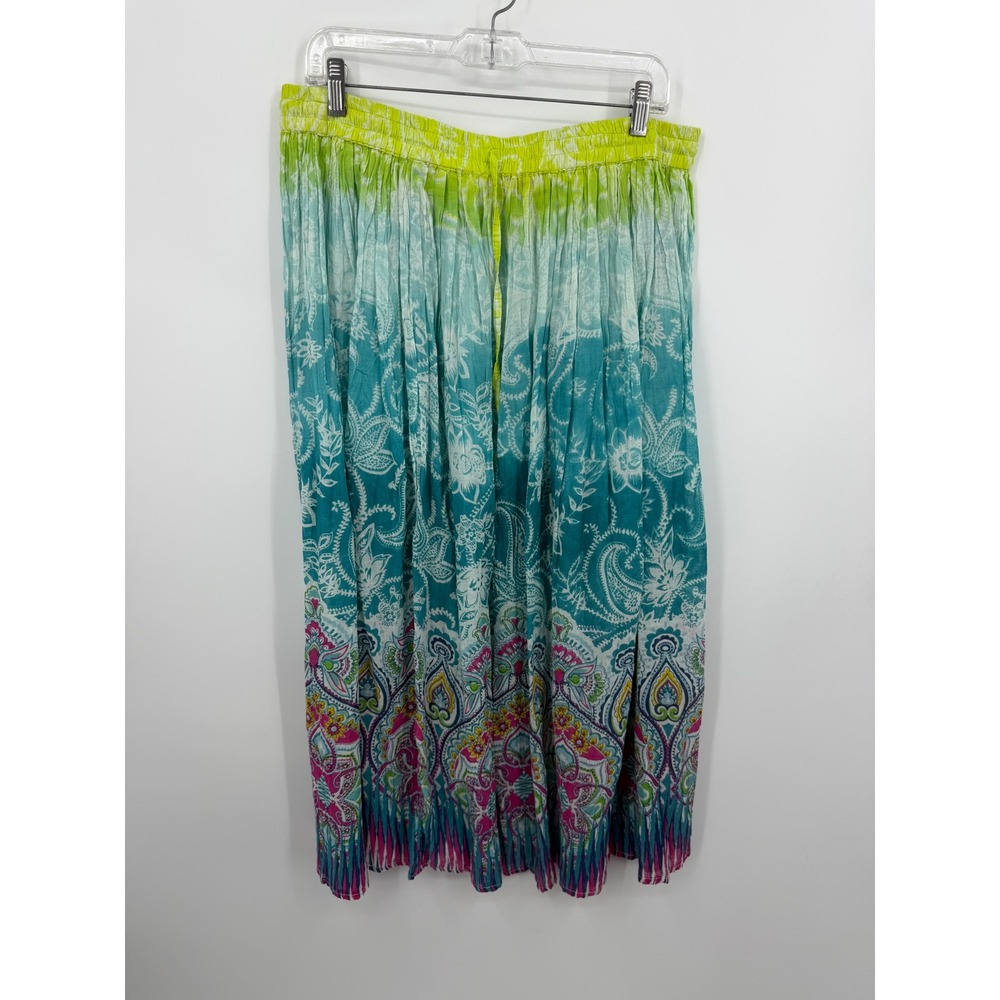 Collections‎ Etc Tie Dye Paisley Maxi Skirt Womens XL Blue Green Cotton Boho